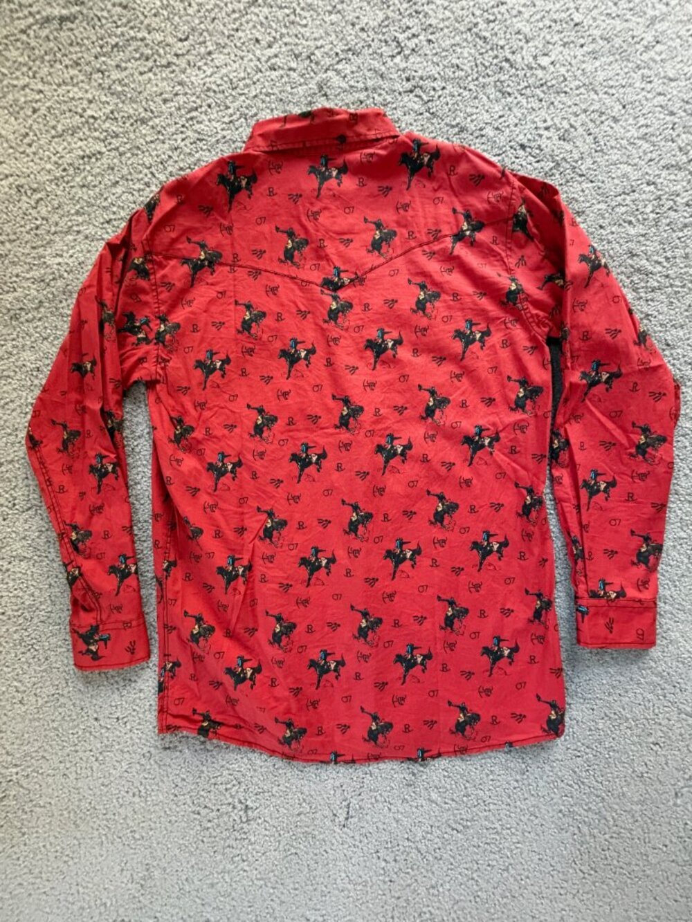Cowboy Hardware Mens Vintage Bronc Red Stretch Western Pearl Snap Shirt Large - Picture 12 of 13